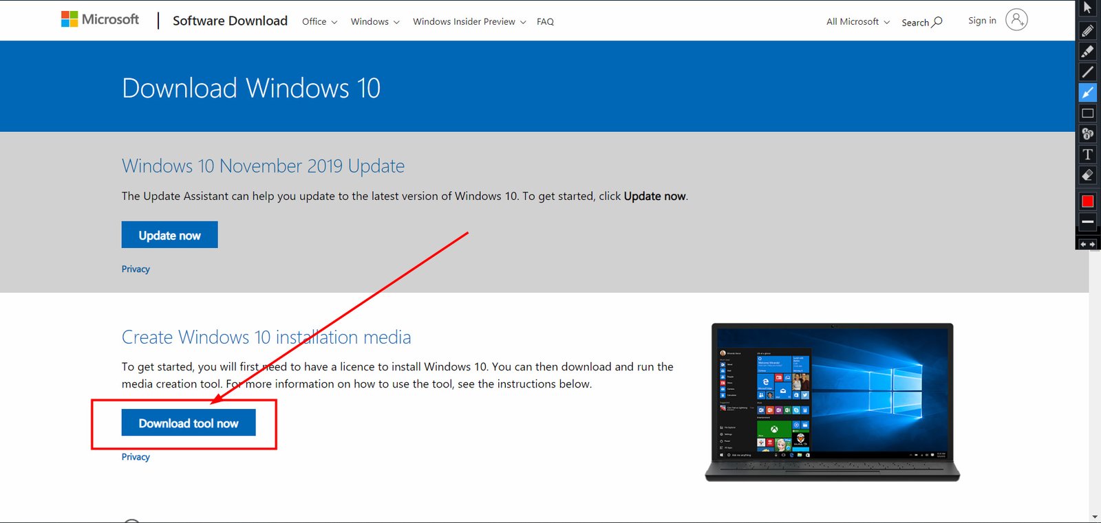 go to the download windows 10 website